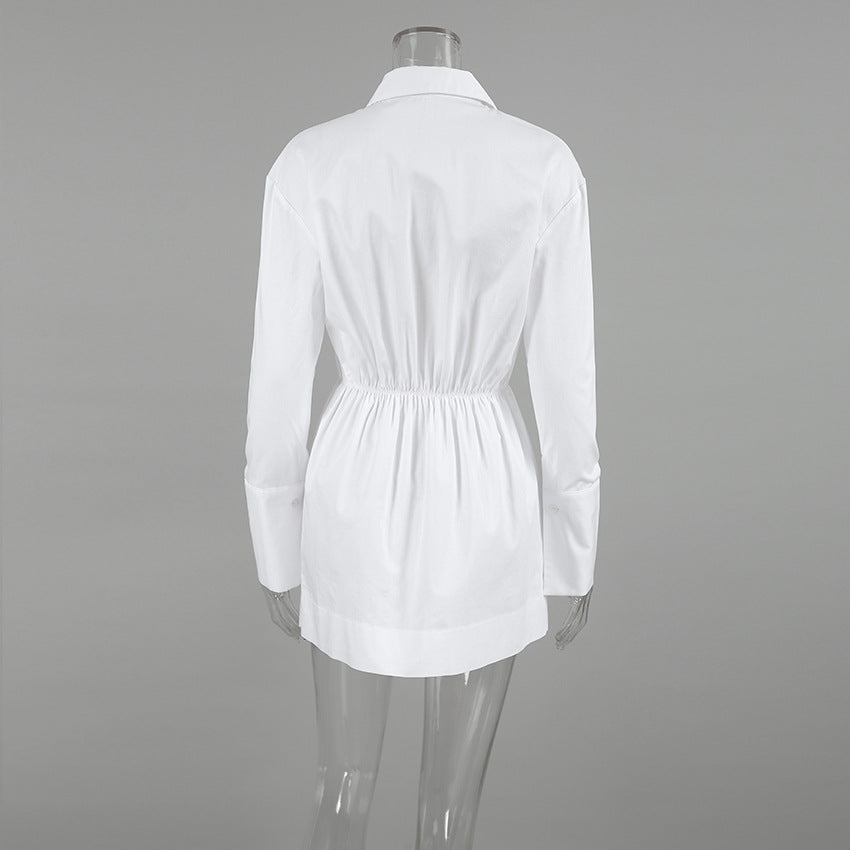 Collared Button-Front Cinched-Waist Shirt Mini Dress 6