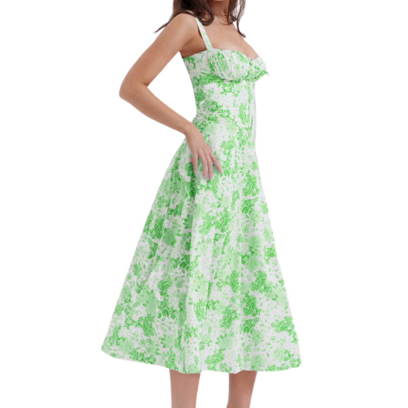 Floral Sweetheart Neckline Ruched Corset Midi Dress 9