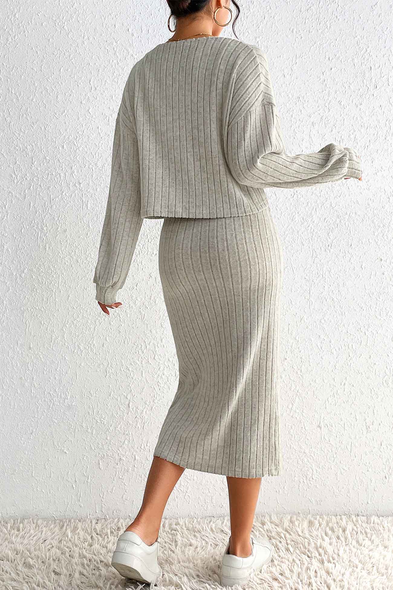 AROLORA Long Sleeve Knitted Cami Dress Cardigan Set