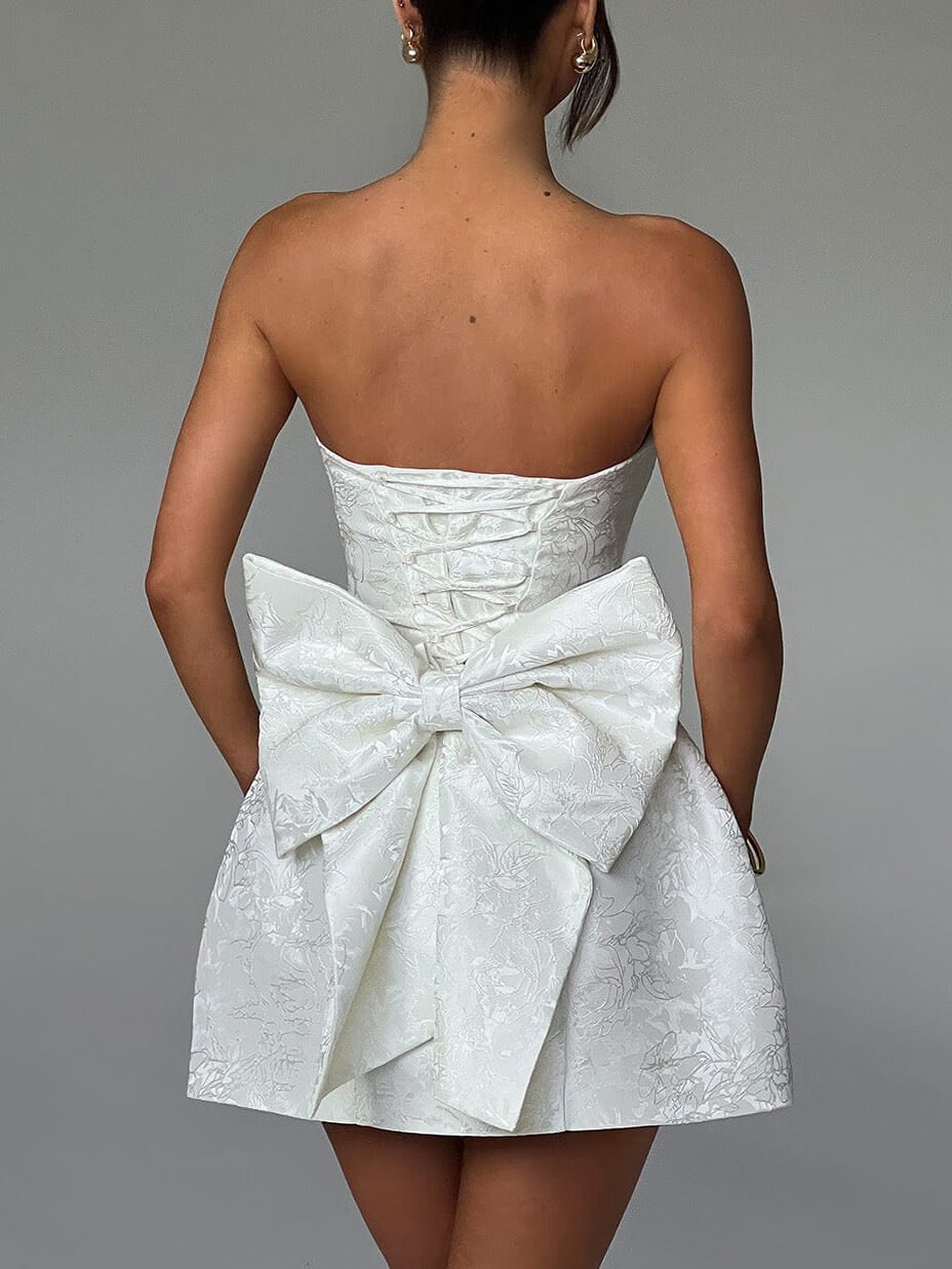 And Sexy Jacquard Tube Top Bow Mini Dress - Fashionpara