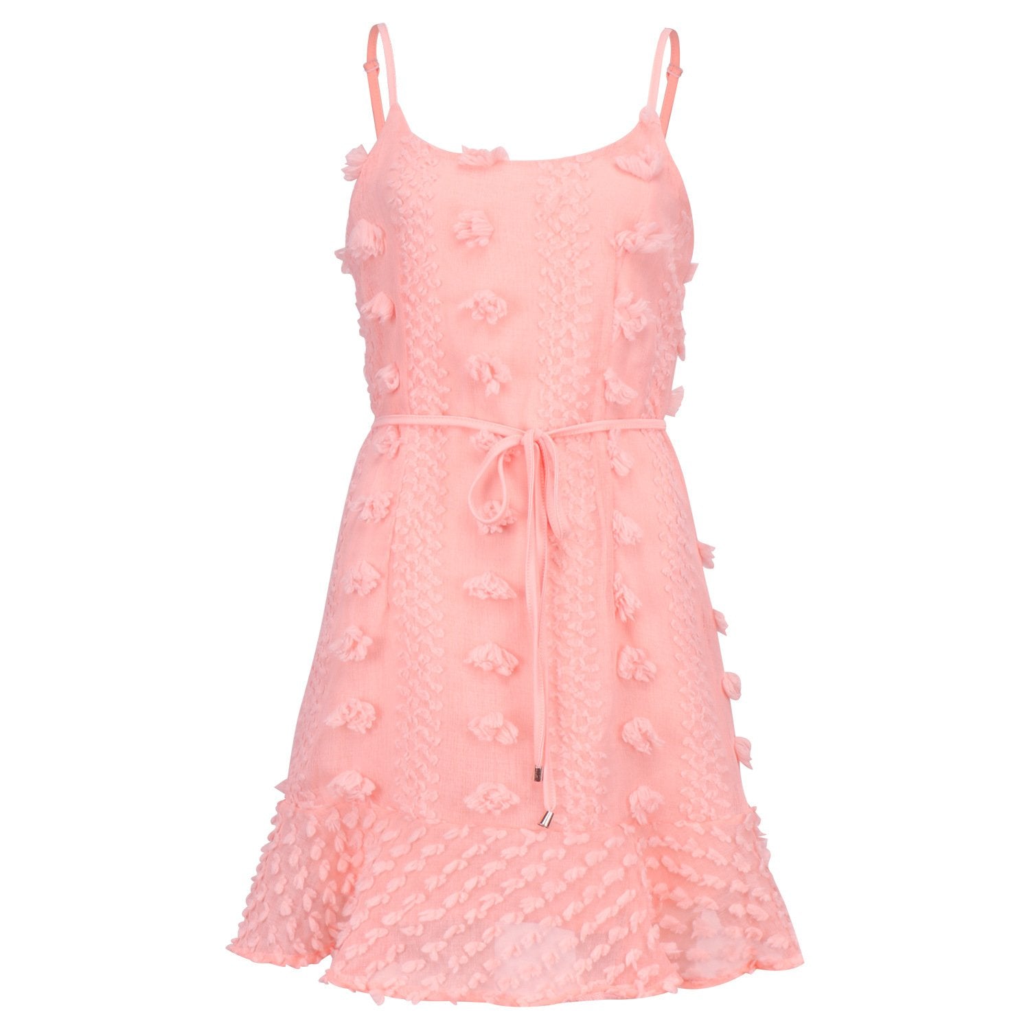 Florcoo Solid Lace Flower Design Grace Mini Dress