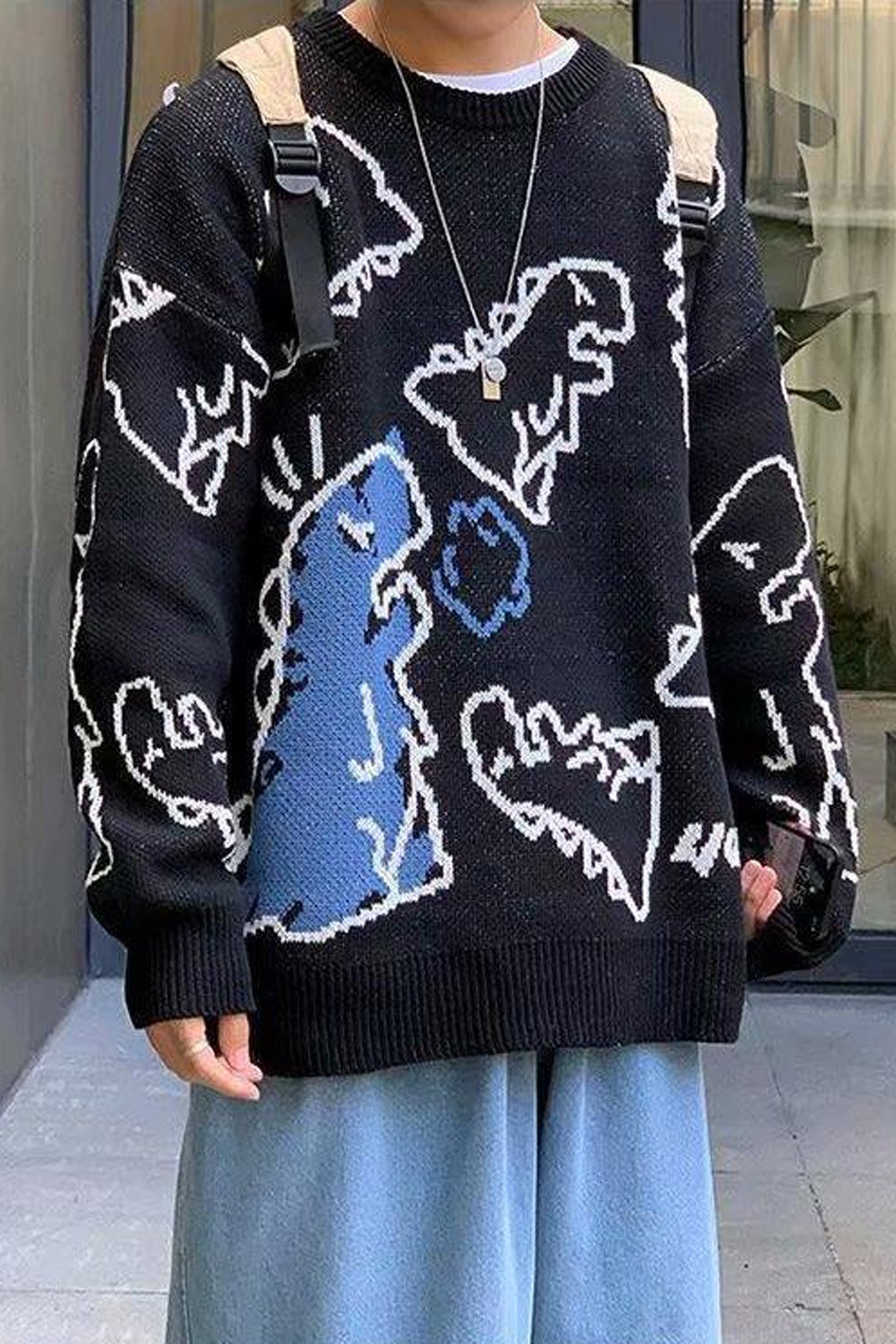 KittenAlarm - Cute Dinosaur Printed Loose Sweater