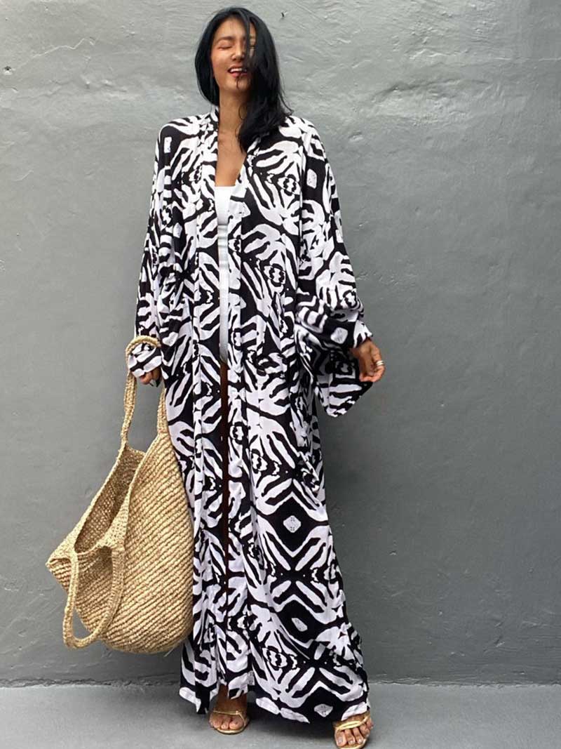 Printed Different Colors Rayon Long Length Gown Kimono Duster Robe 11