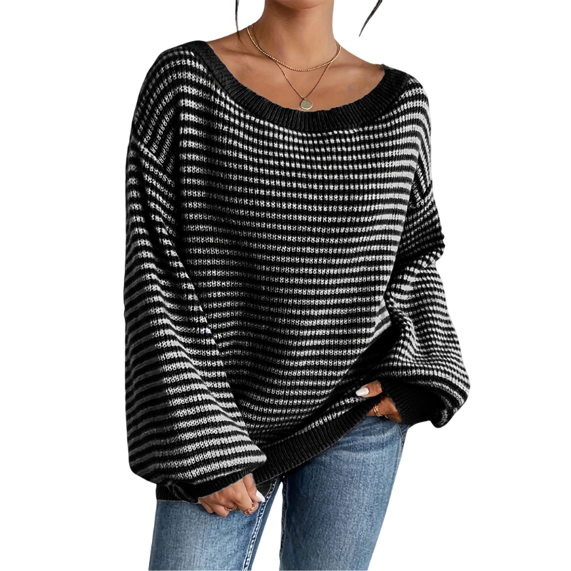 Off Shoulder Striped Drop Shoulder Oversized Sweater 6