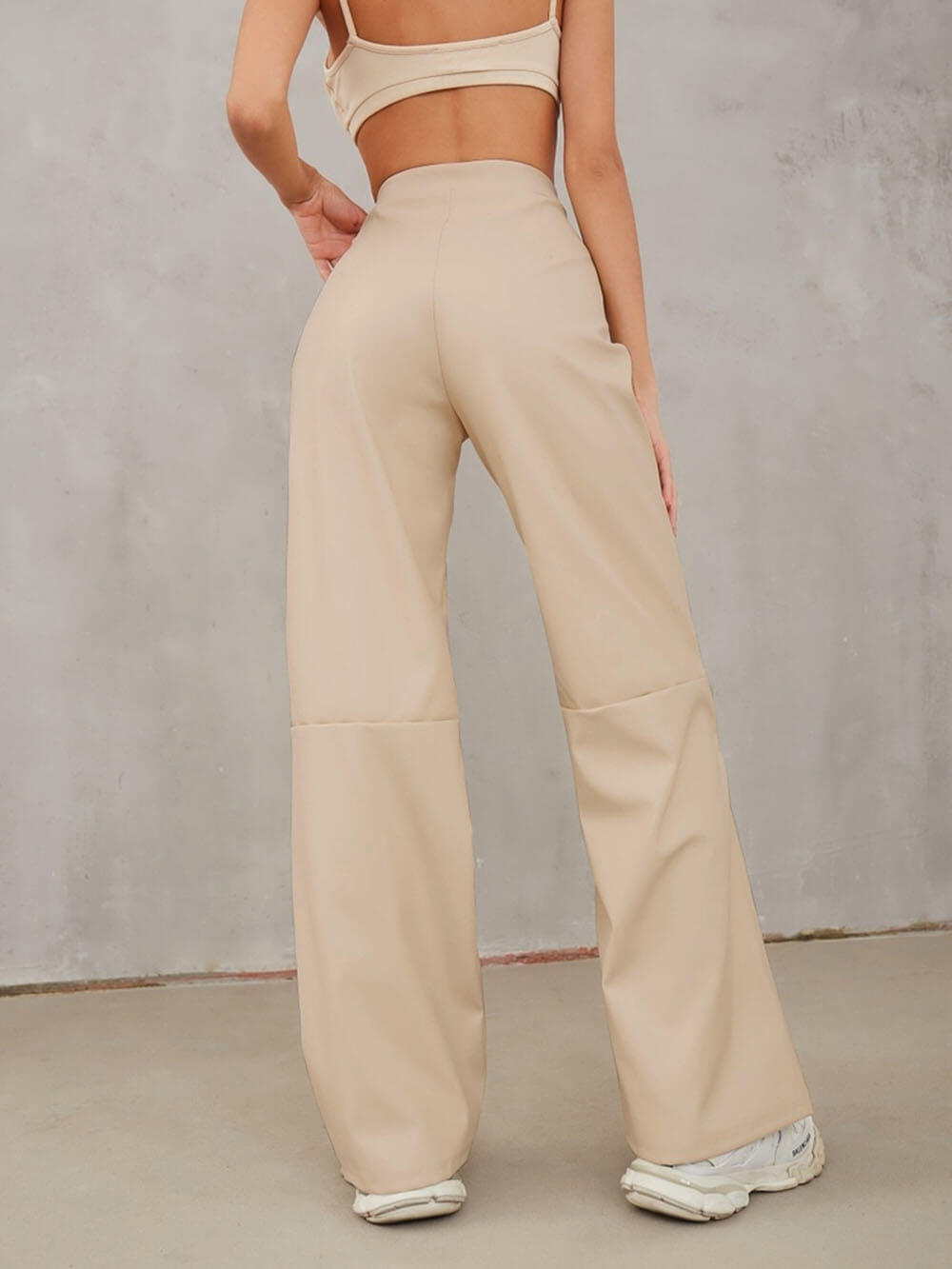 Casual High Waist PU Wide Leg Pants - Fashionpara