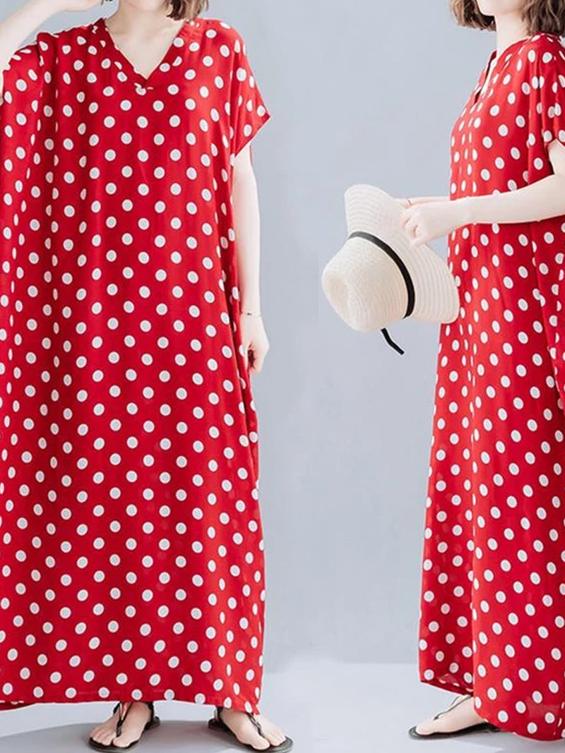Polka Dot V-Neck Short Sleeve Kaftan Maxi Dress 6