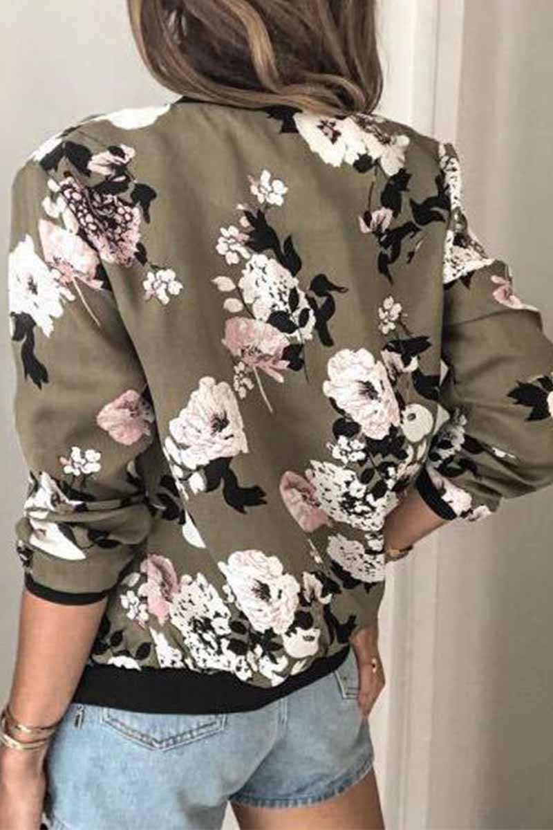 Florcoo Casual Fashion Printed Round Neck Long Sleeve Jacket(3 Colors)