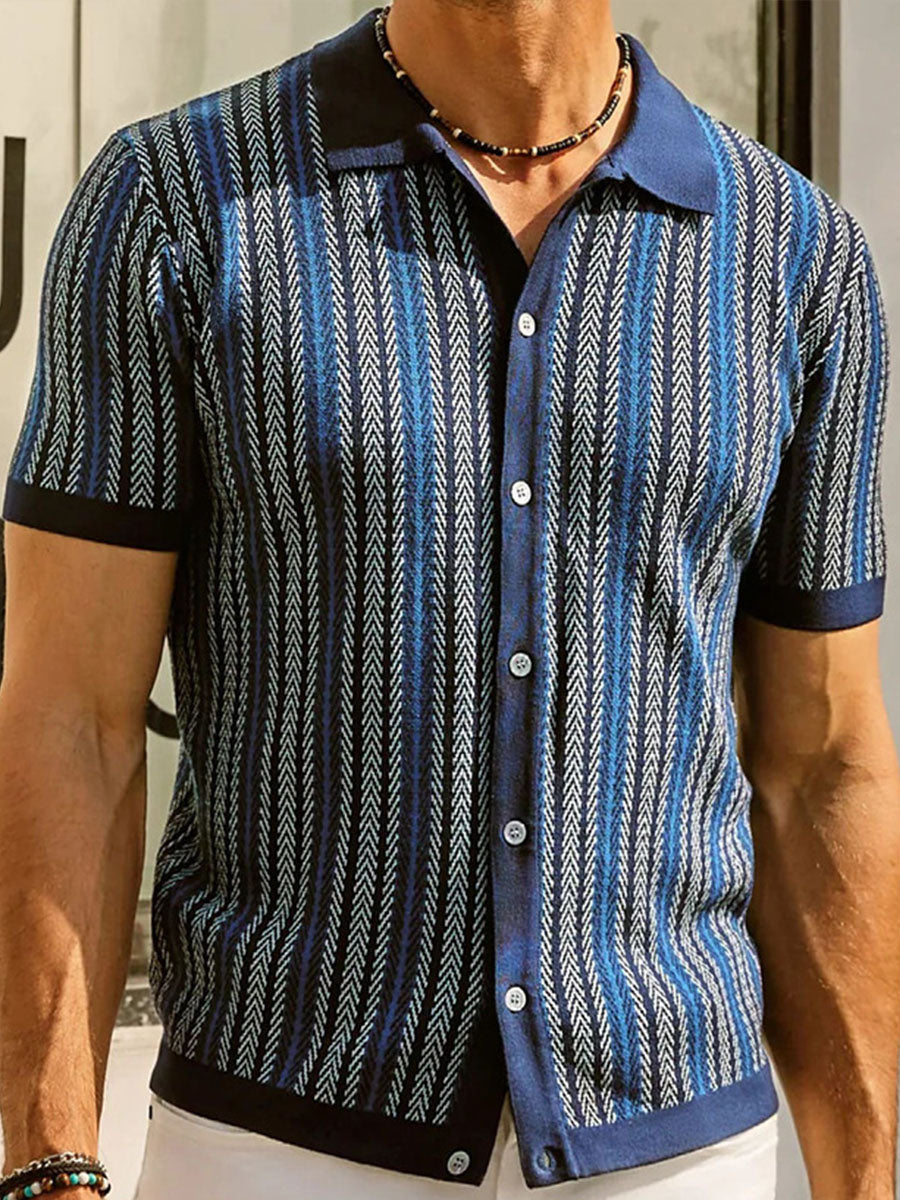 Uniqshe Striped Jacquard Business Polo Sweater for Men