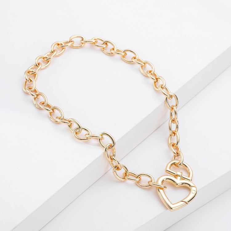 New gold thick chain necklace love pendant collarbone chain