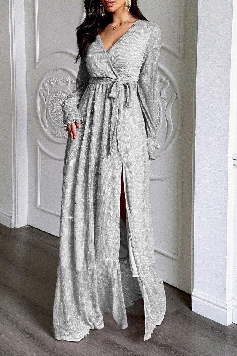 Long Sleeve Knitted Maxi Wrap Dress