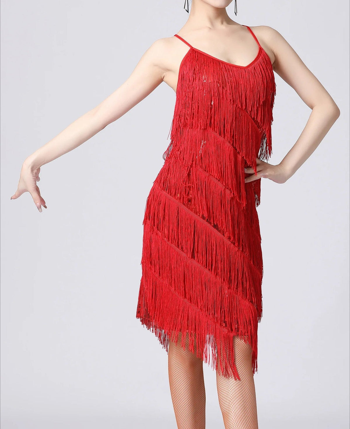 Tassel Sequin Spaghetti Strap Cocktail Dress