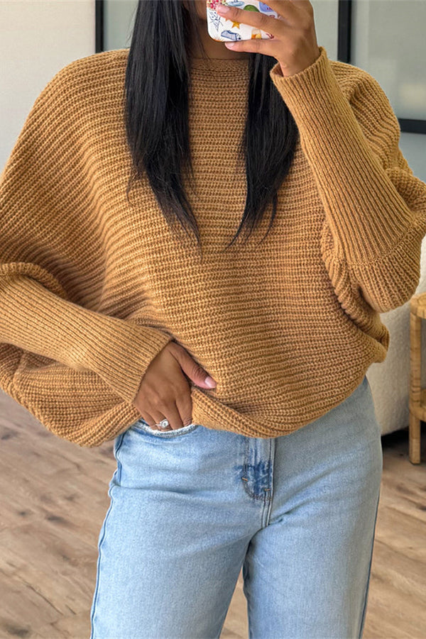 Chic Round Neck Bat Sleeve Knitted Sweater for Everyday Style