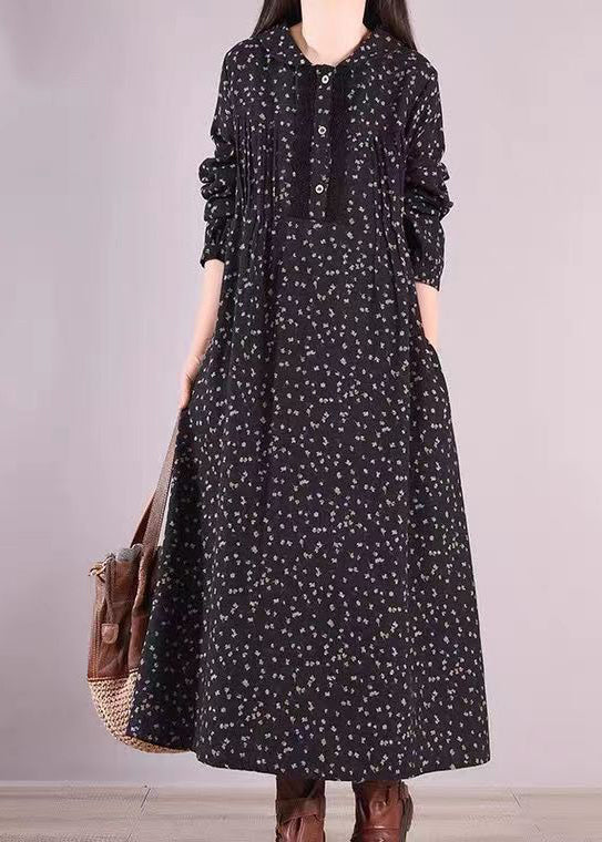 Floral Print Peter Pan Collar Lace Trim Button Front Maxi Dress - View 2