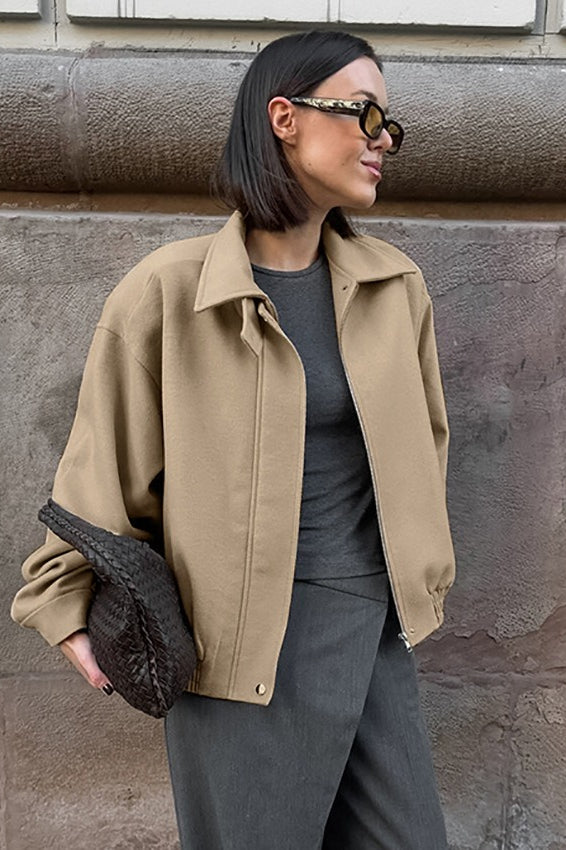 Khaki Wool Lapel Casual Jacket