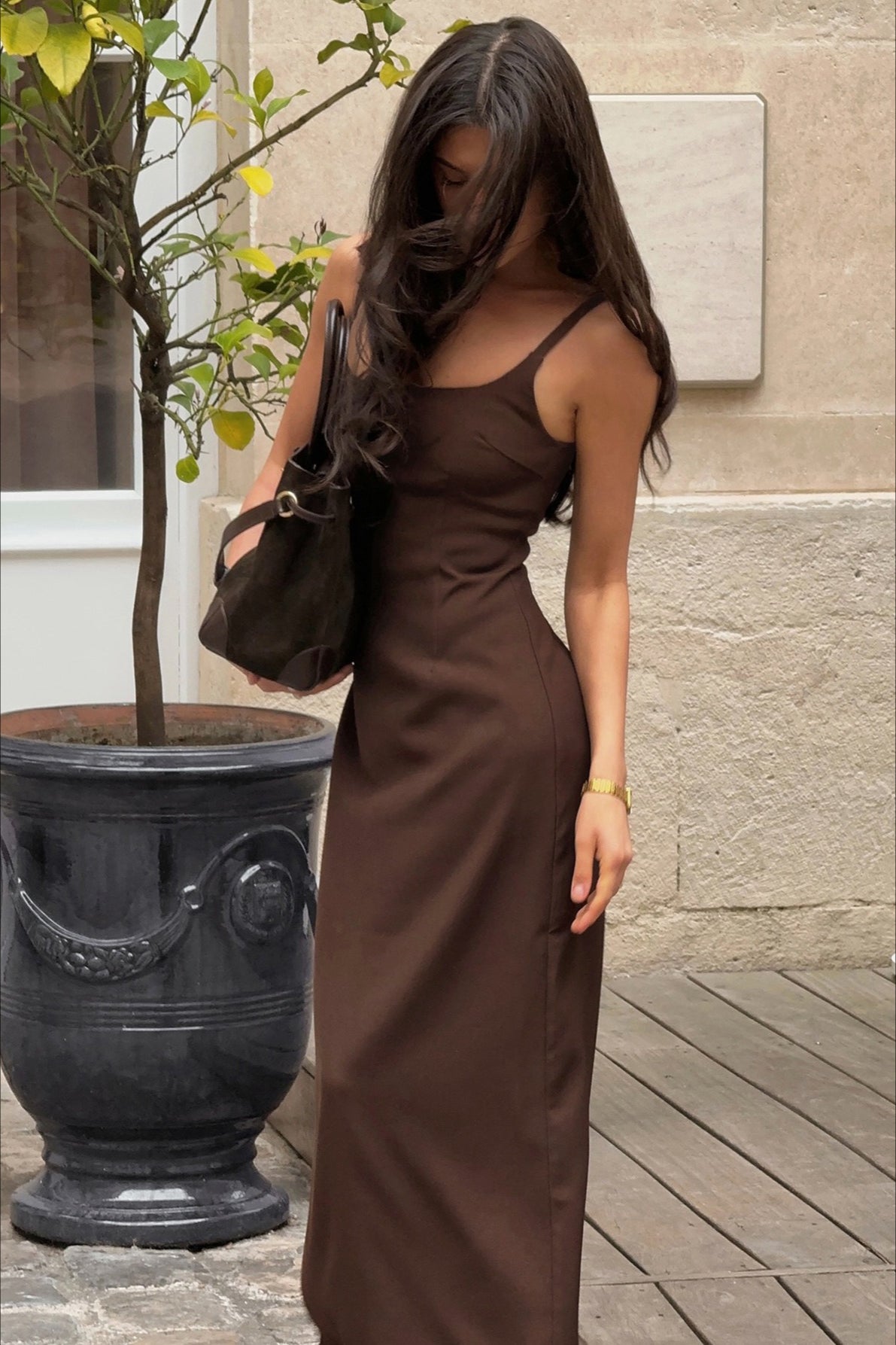 Square-Neck Spaghetti-Strap Bodycon Slip Maxi Dress