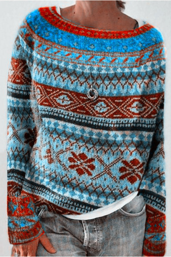 Lady Rin Color Block Crew Neck Long Sleeve Pullover Sweater