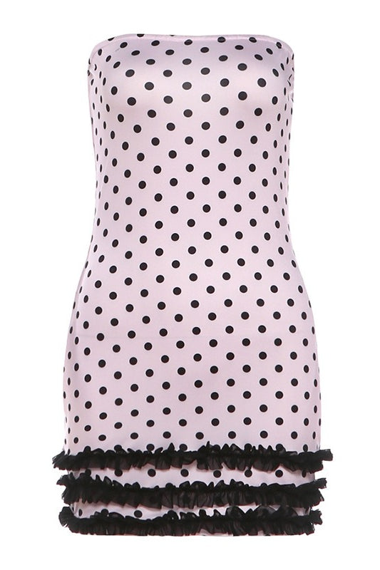 Polka Dot Strapless Ruffle Hem Bodycon Mini Dress 6