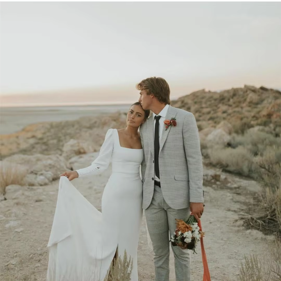 Elegant long square neck wedding dress for women