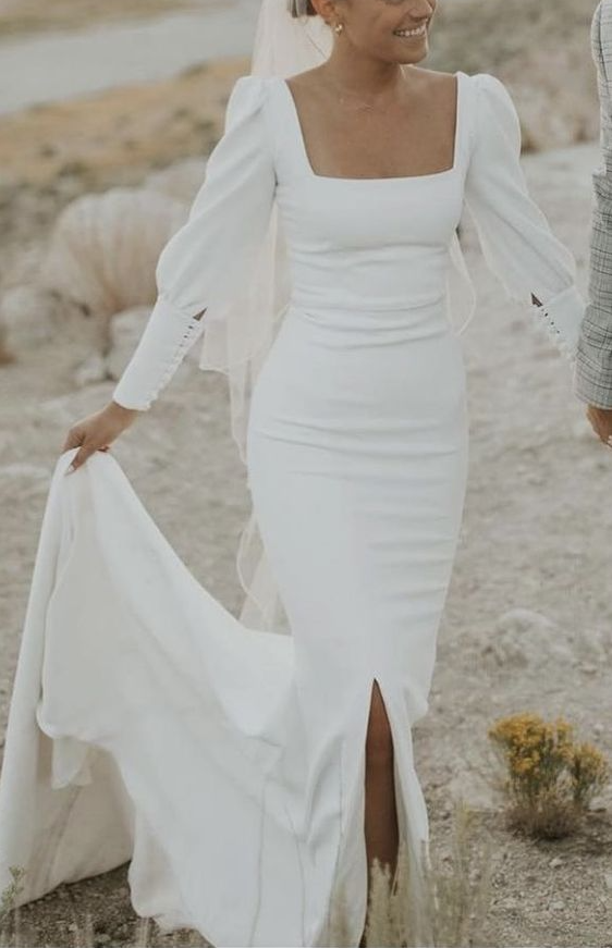 Elegant long square neck wedding dress for women