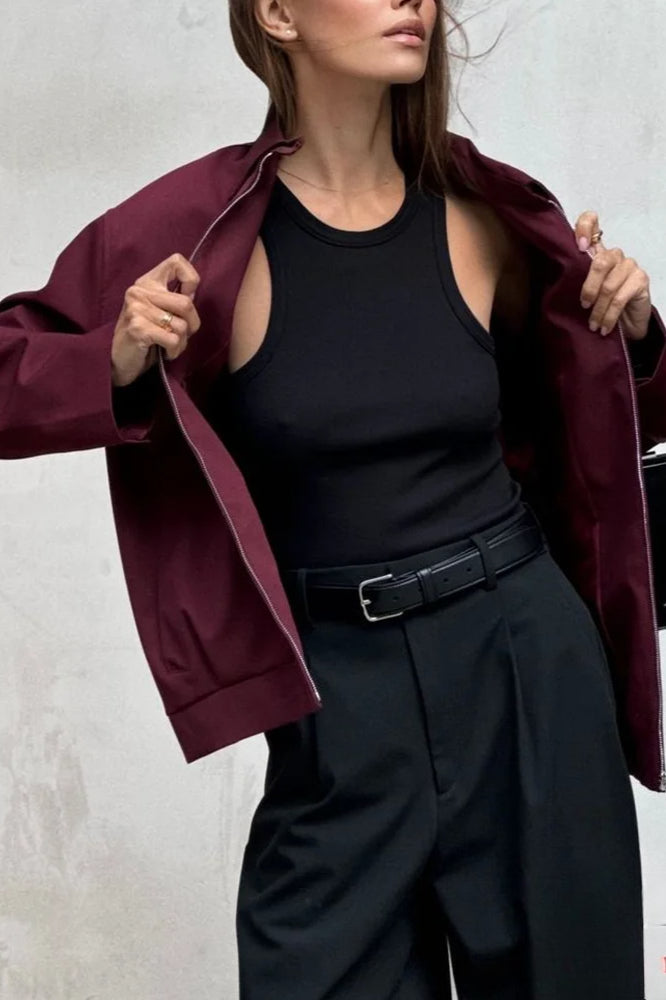 Burgundy Casual Zip Jacket 3