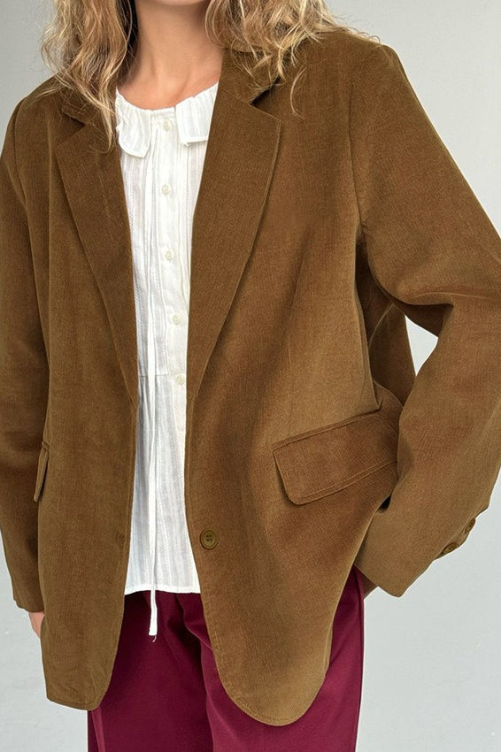 Elegant Corduroy Blazer Coat - Fashionpara