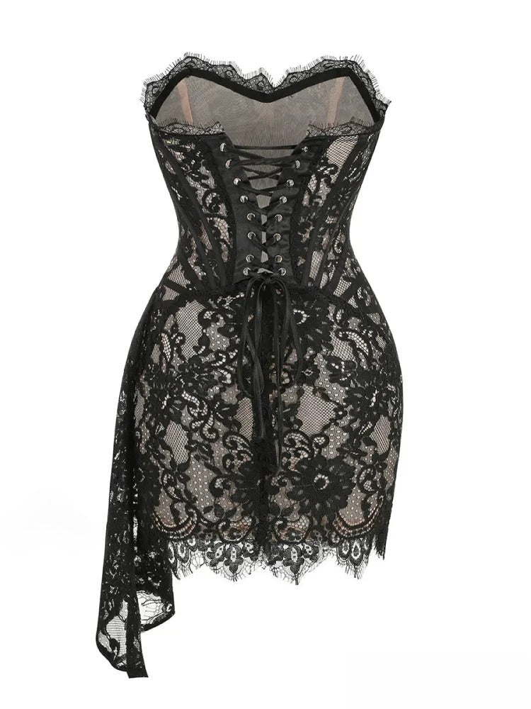 Lace Strapless Corset Bustier Mini Dress 8
