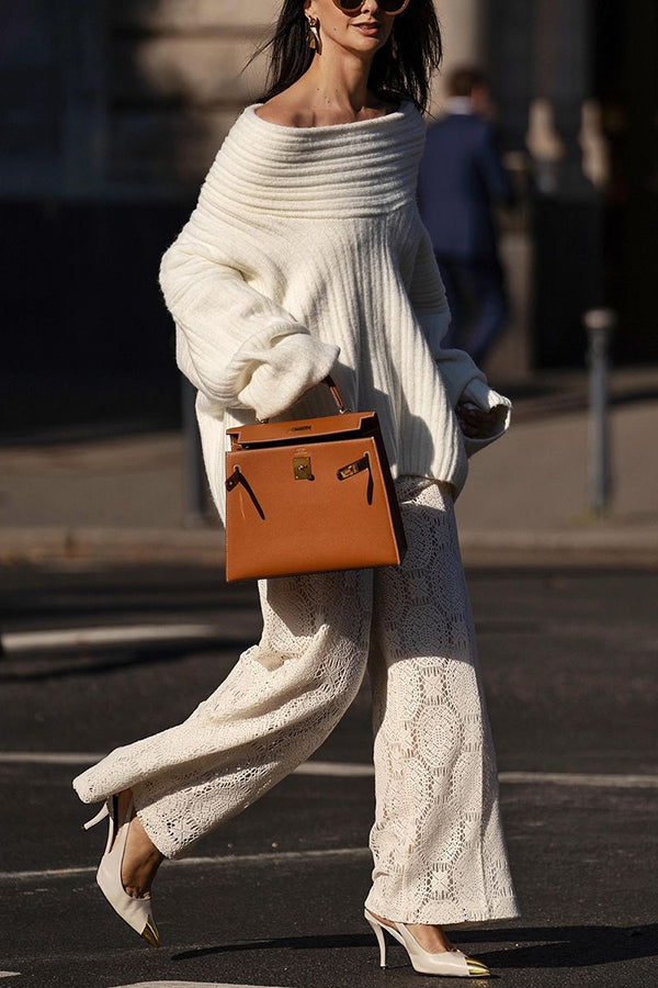 Lady Rin Casual Knitted Sweater with Unique Irregular Collar