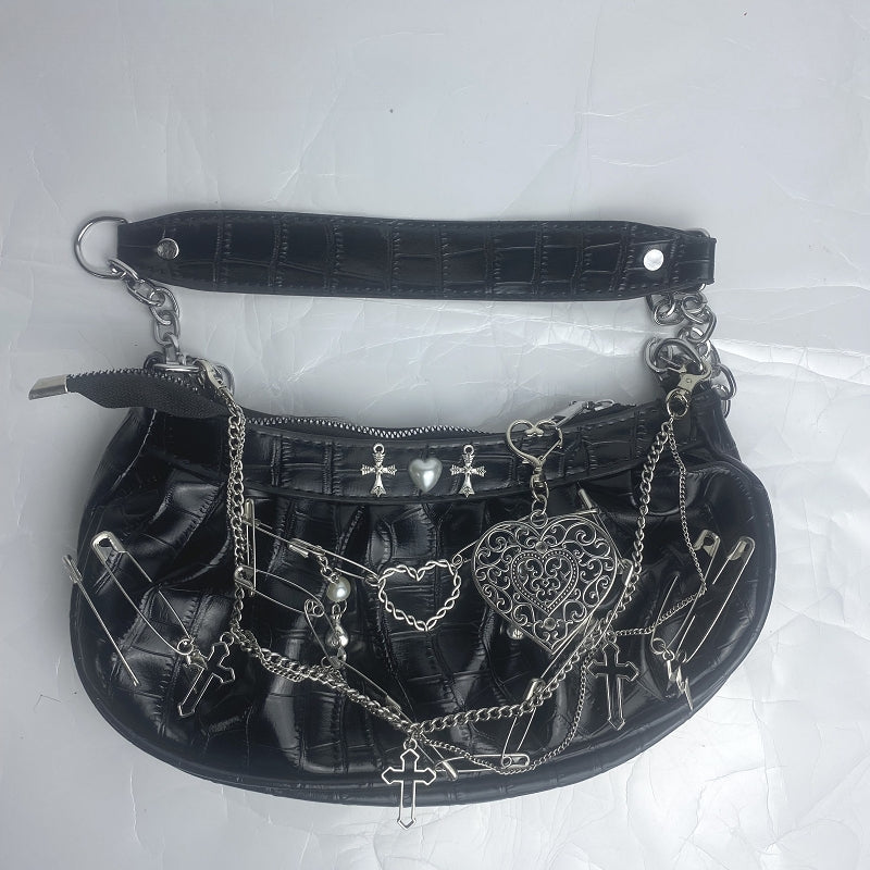 Y2K Gothic Harajuku Metal Punk Hip Hop Rock Underarm Tote Crossbody Shoulder Bag Black 1 Halloween
