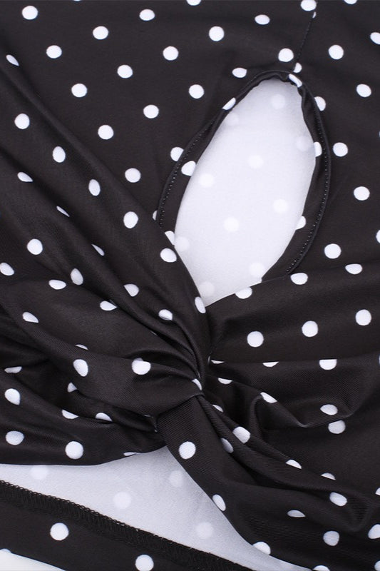 Black and White Polka Dot Slim Fit Crop Top - Fashionpara