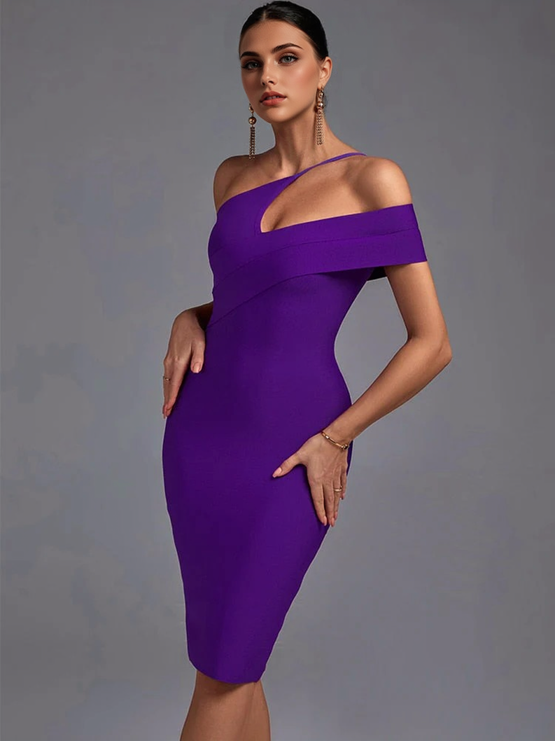 Bandage Asymmetric One-Shoulder Bodycon Midi Dress 2