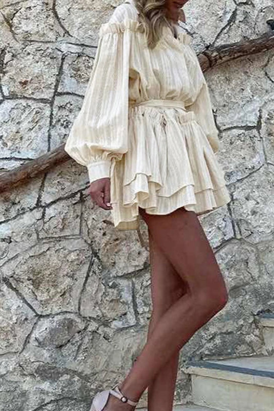 Striped Ruffle Long Sleeve Belted Shirt Dress 4