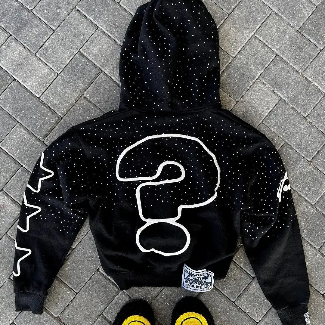 Unisex Goth Print Zip Hoodie