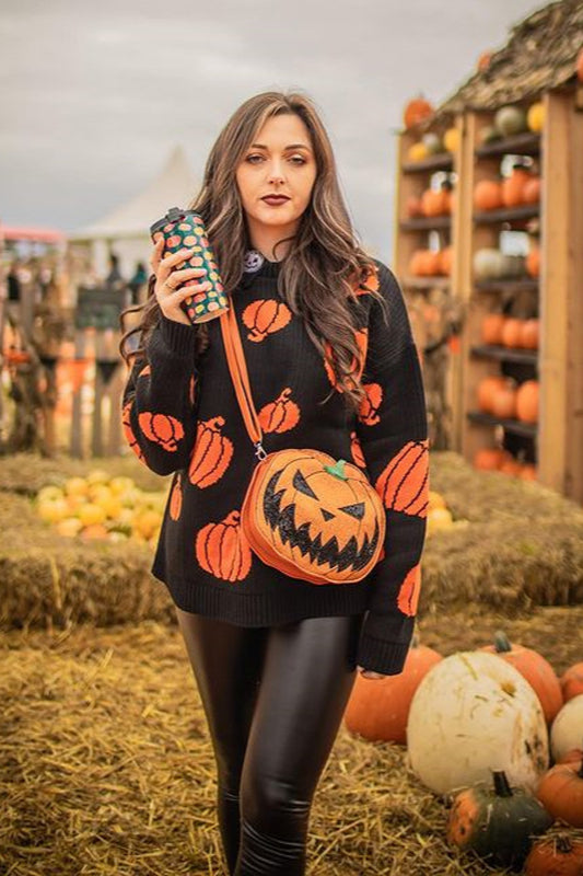 PrincessAce Cozy Loose Fit Pumpkin Knit Sweater for Fall