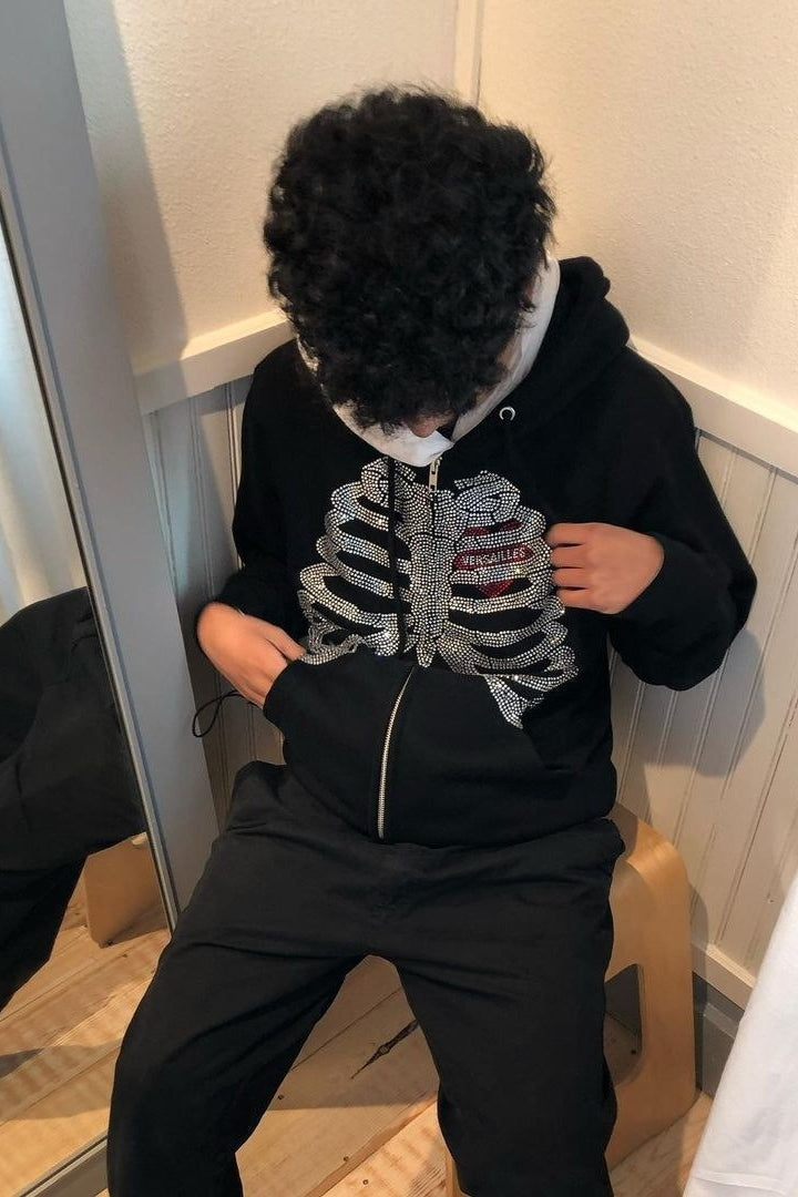 Rhinestone Skeleton Zip Hoodie