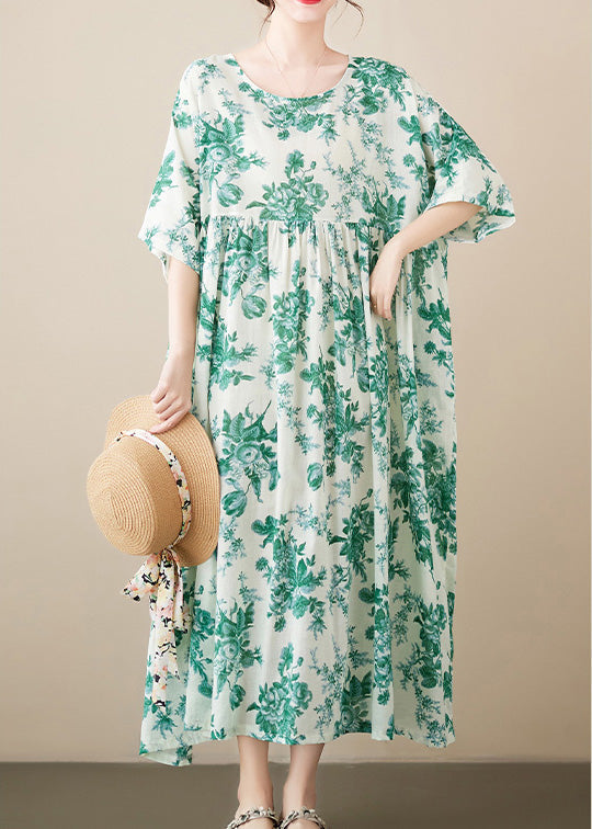 Floral Print Round Neck Short Sleeve A-Line Midi Dress - View 5
