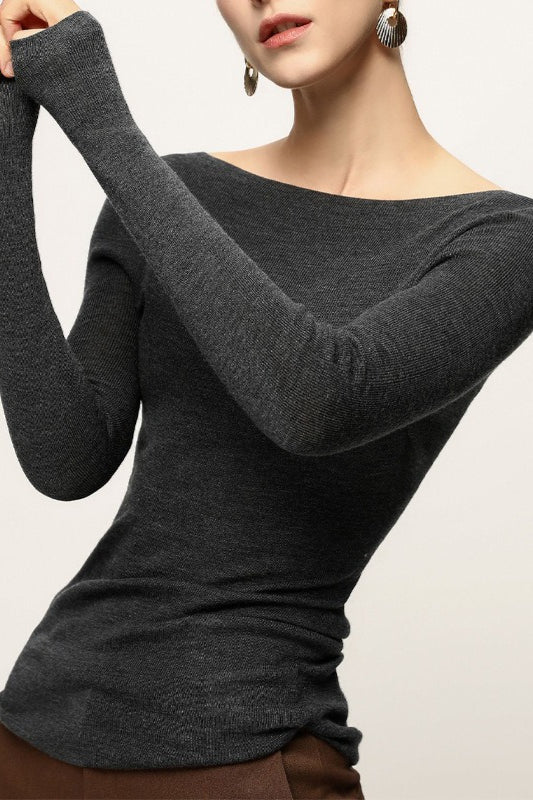 Minimalist Wool Off Shoulder Slim Blouse Base Layer