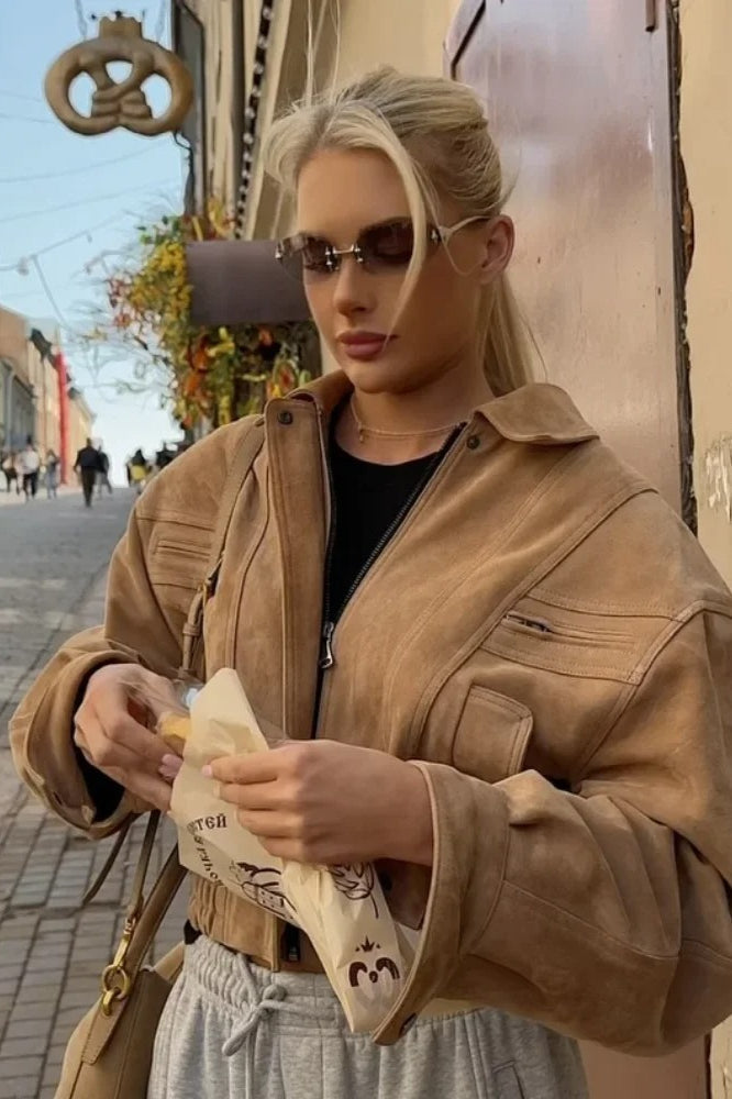 Suede Cropped Zipper Jacket