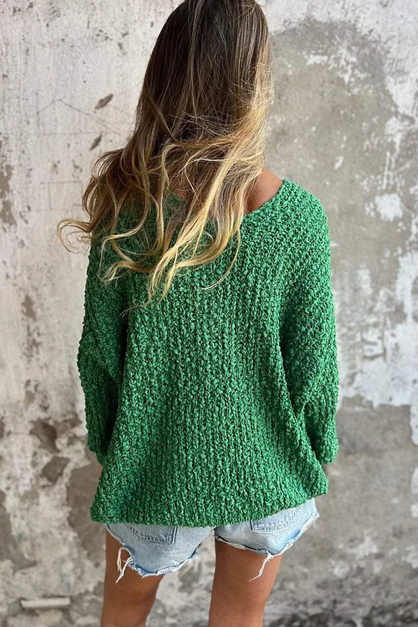 Lady Rin V-neck Loose Knitted Sweater in Solid Colors