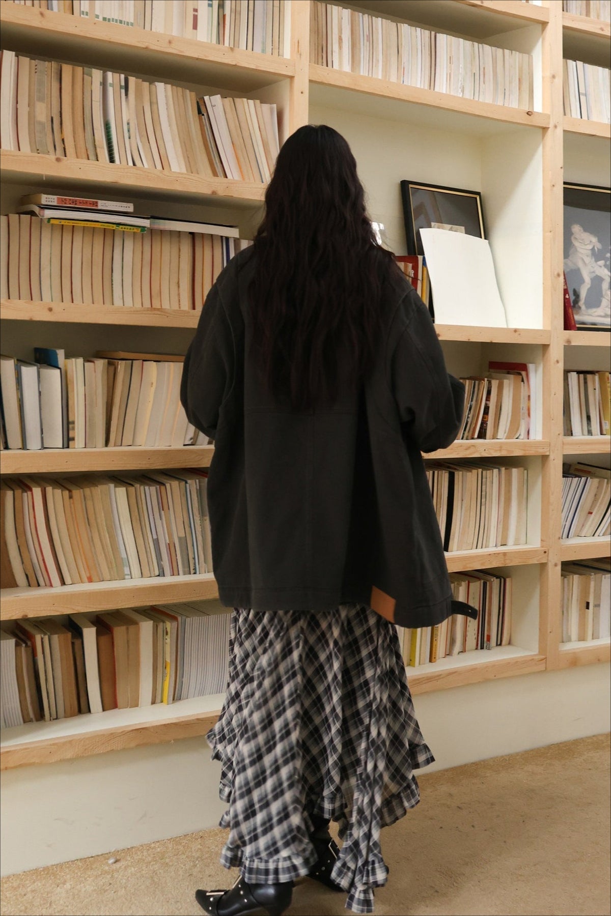Plaid Asymmetric Ruffle Midi Skirt