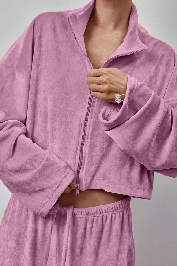 Vintage Drawstring Crop Top and Wide Leg Pants Two Piece Set