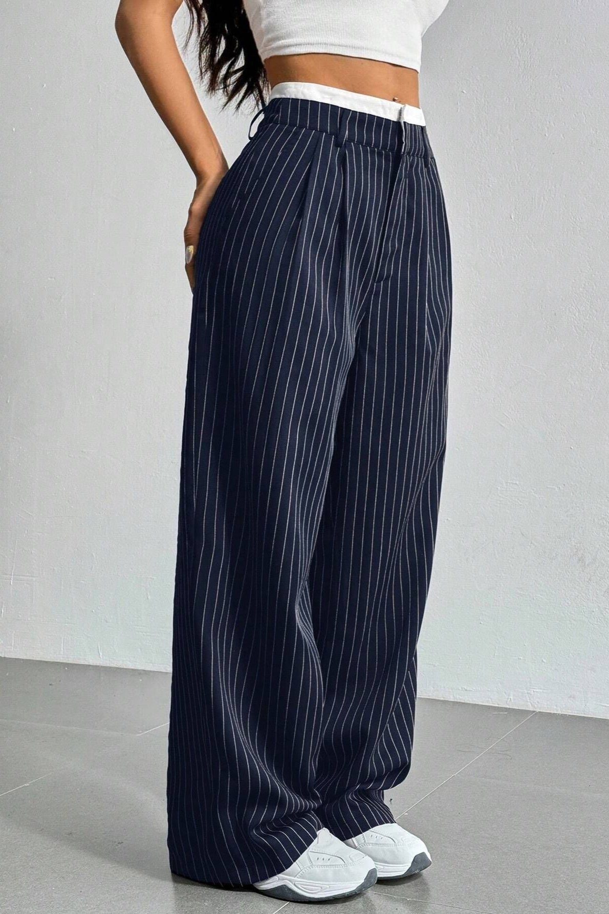 Pinstripe Double Waistband Pants