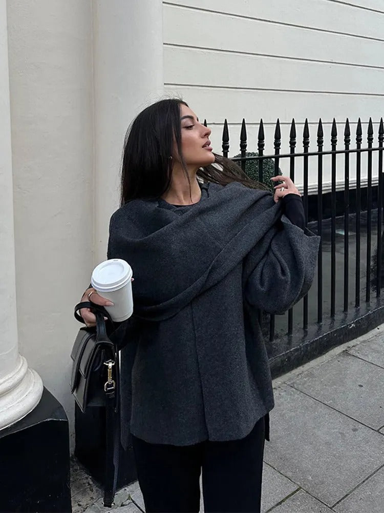 Draped Front Knit Cape Poncho 7