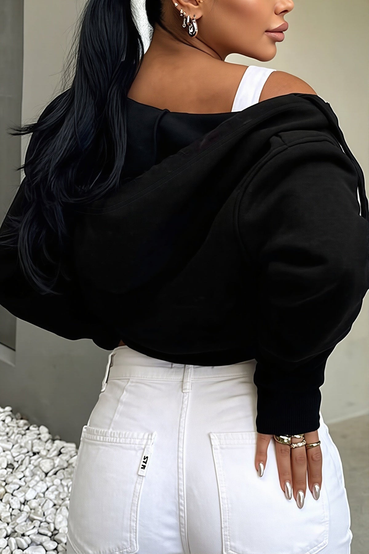 Solid Fitted Cropped Zip Hoodie 6