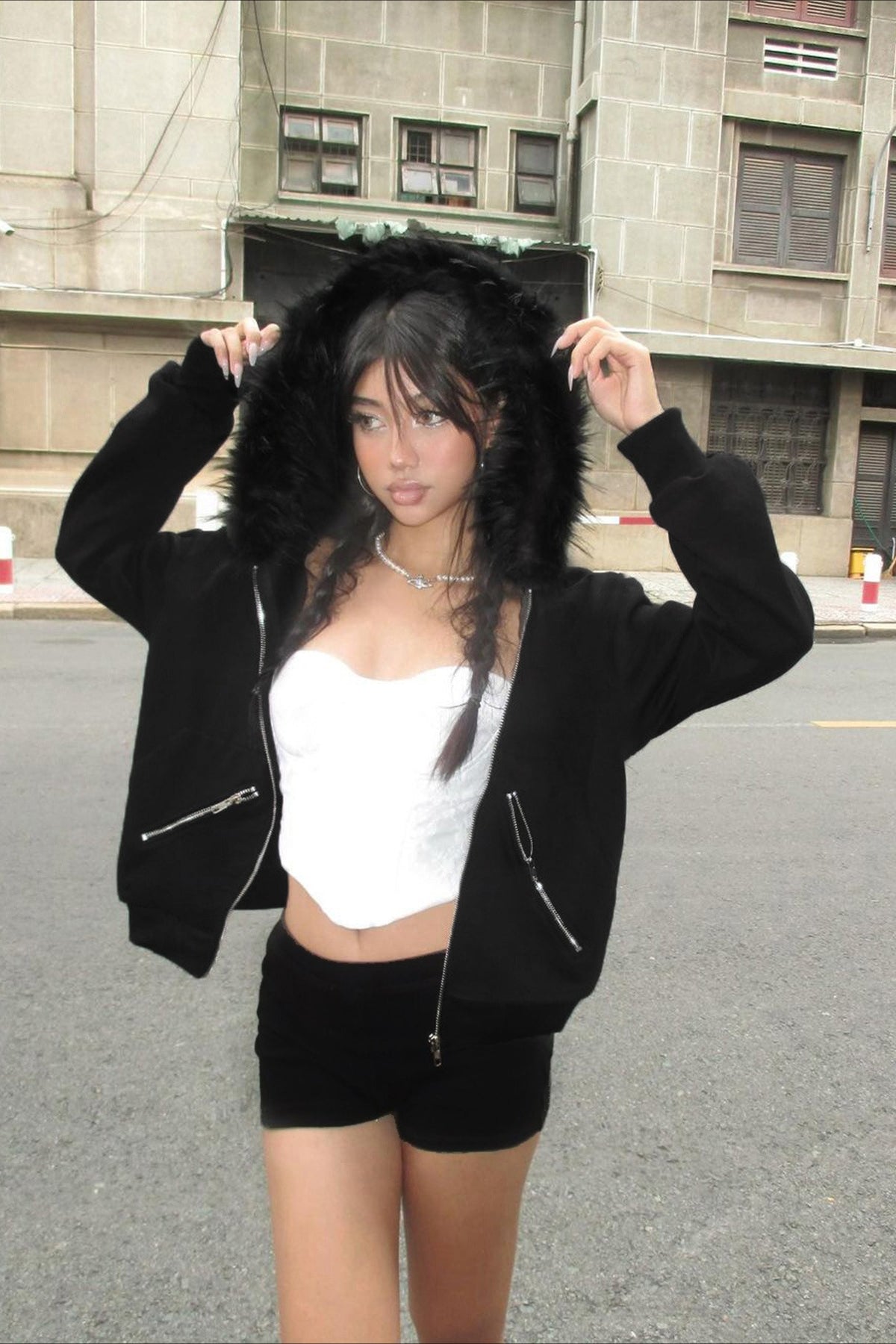 Panel Zip Fleece Hooded Jacket