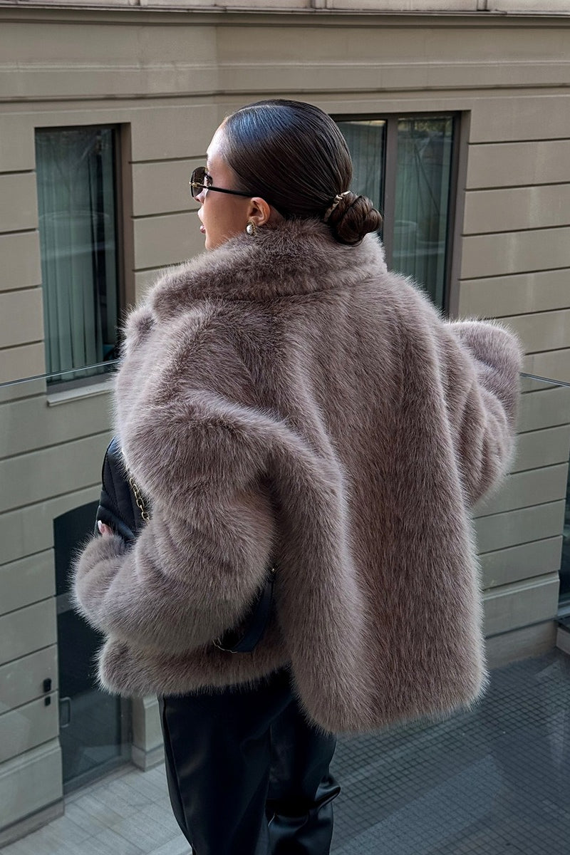 Faux Fox Fur Wide Collar Loose Warm Winter Coat
