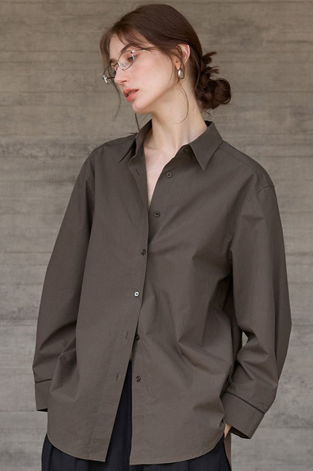 Long Sleeve Cotton Lapel Collar Blouse