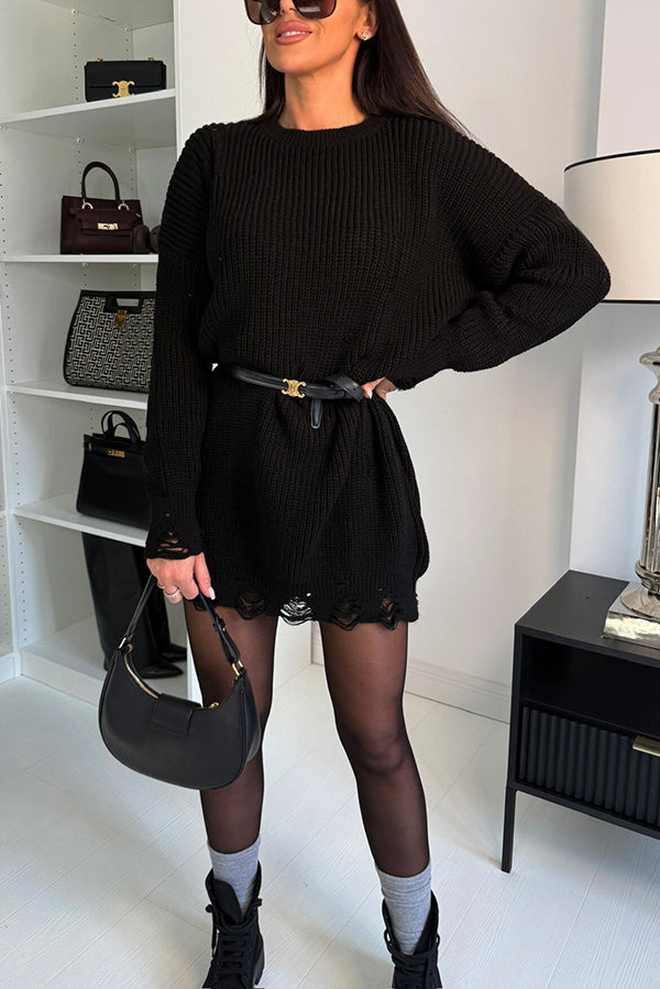 Solid Color Loose Knitted Mid-Length Sweater for Comfort