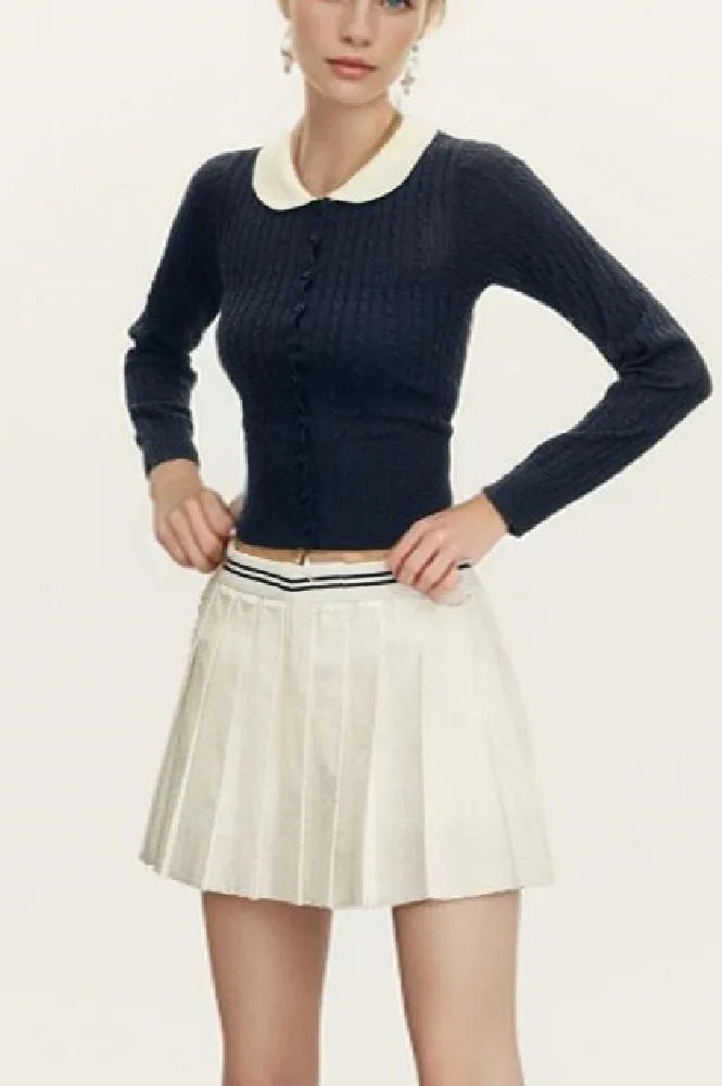 Short Lapel Cable Knit Cardigan