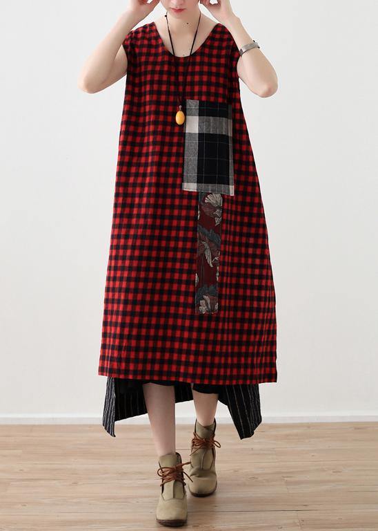 Gingham Plaid Patch Pocket Sleeveless Tiered Hem Loose Midi Dress