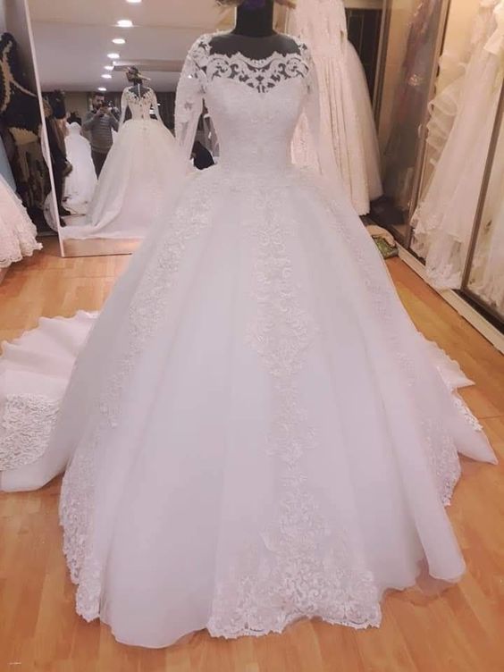A Line Lace Wedding Dresses Poofy Dress